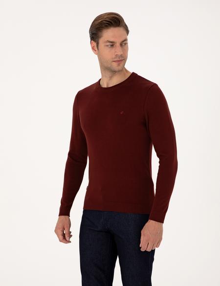 Bordo Slim Fit Bisiklet Yaka Basic Triko Kazak - 50314192134