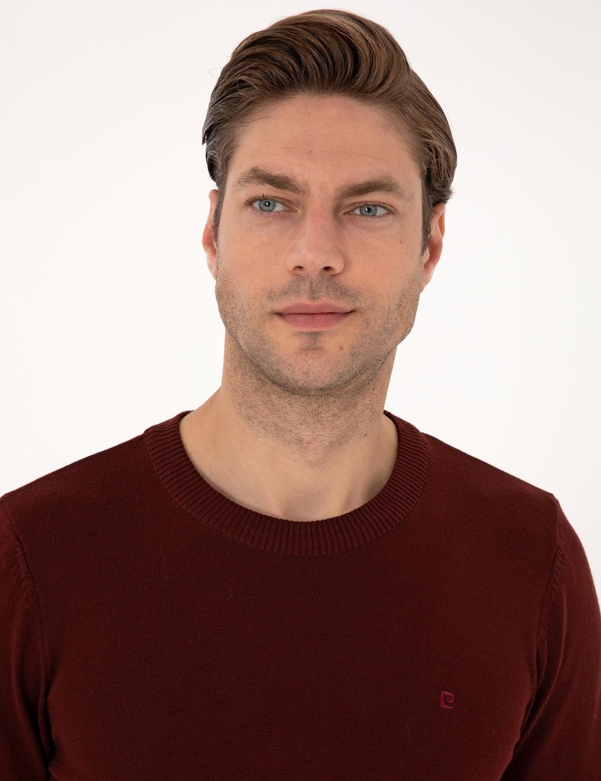 Bordo Slim Fit Bisiklet Yaka Basic Triko Kazak - 50314192134