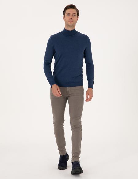 İndigo Melanj Slim Fit Balıkçı Yaka Basic Triko Kazak - 50314202048