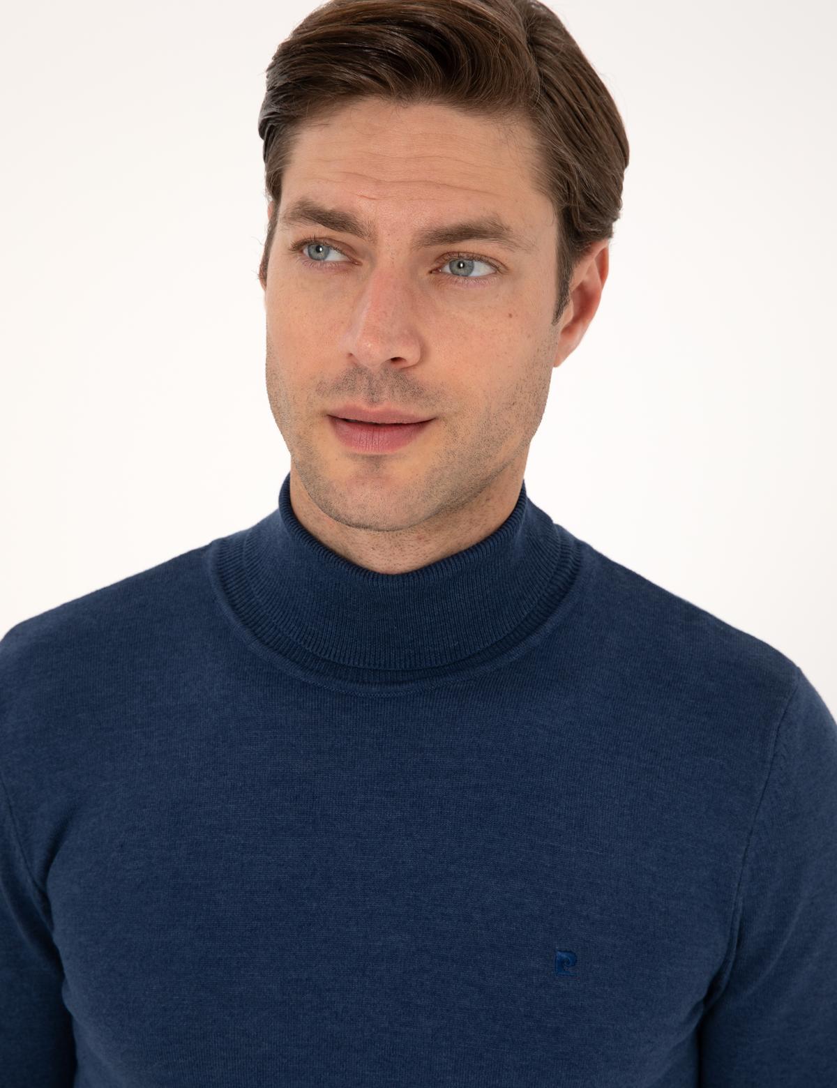 İndigo Melanj Slim Fit Balıkçı Yaka Basic Triko Kazak - 50314202048