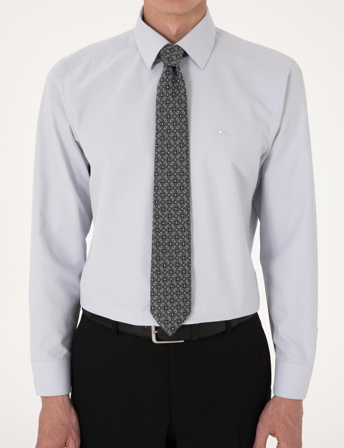 Açık Gri Slim Fit Uzun Kollu Basic Gömlek - 50316734028