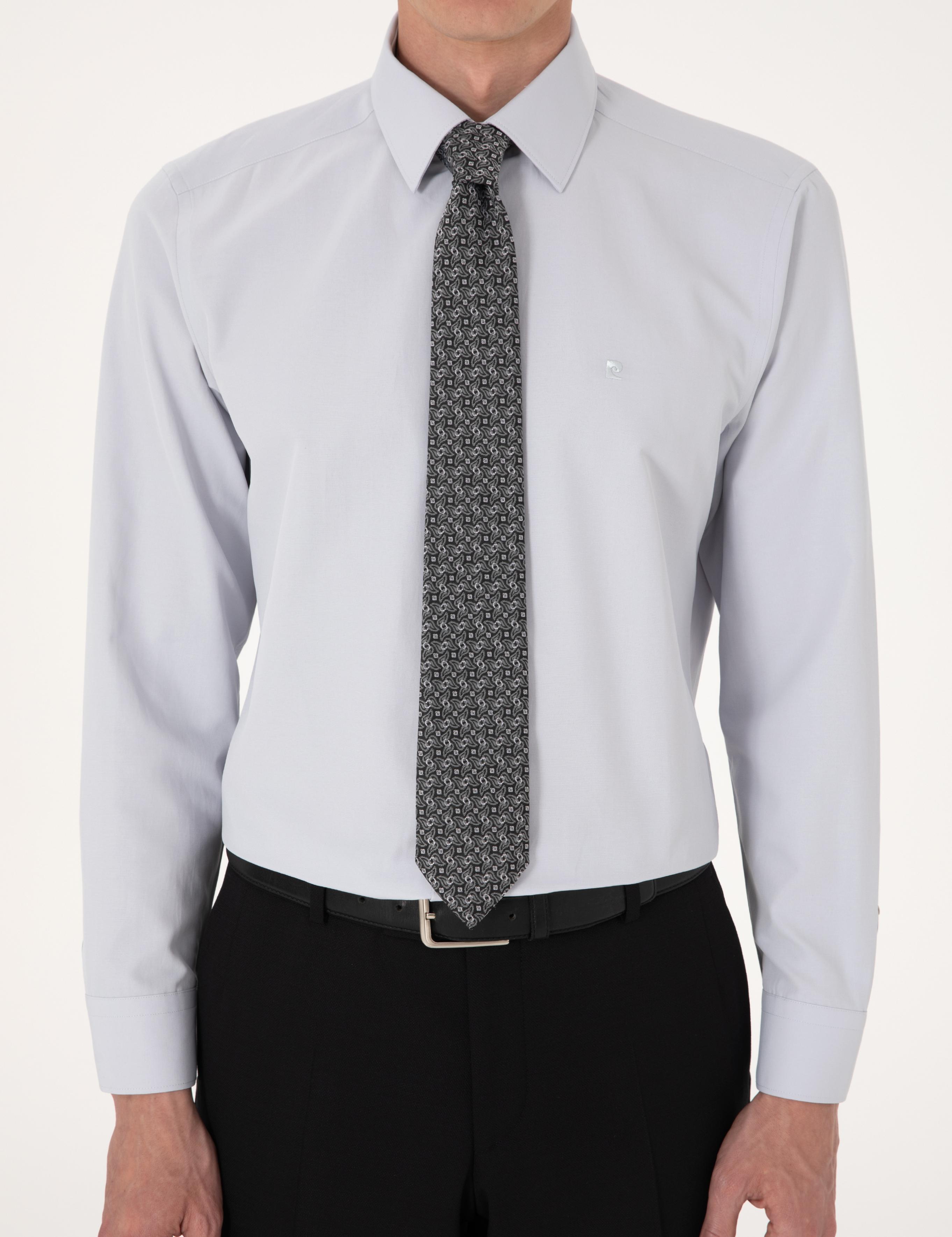 Açık Gri Slim Fit Uzun Kollu Basic Gömlek