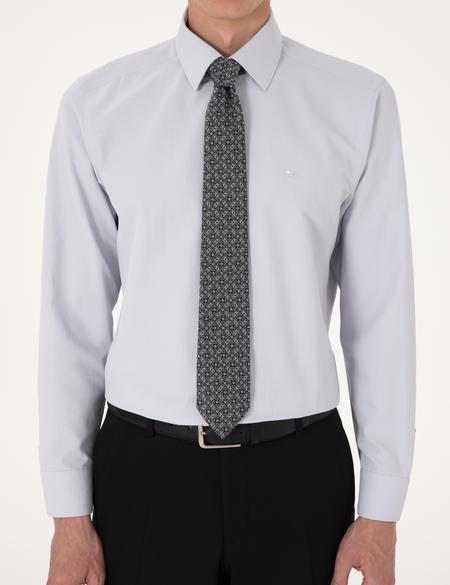 Açık Gri Slim Fit Uzun Kollu Basic Gömlek - 50316734028