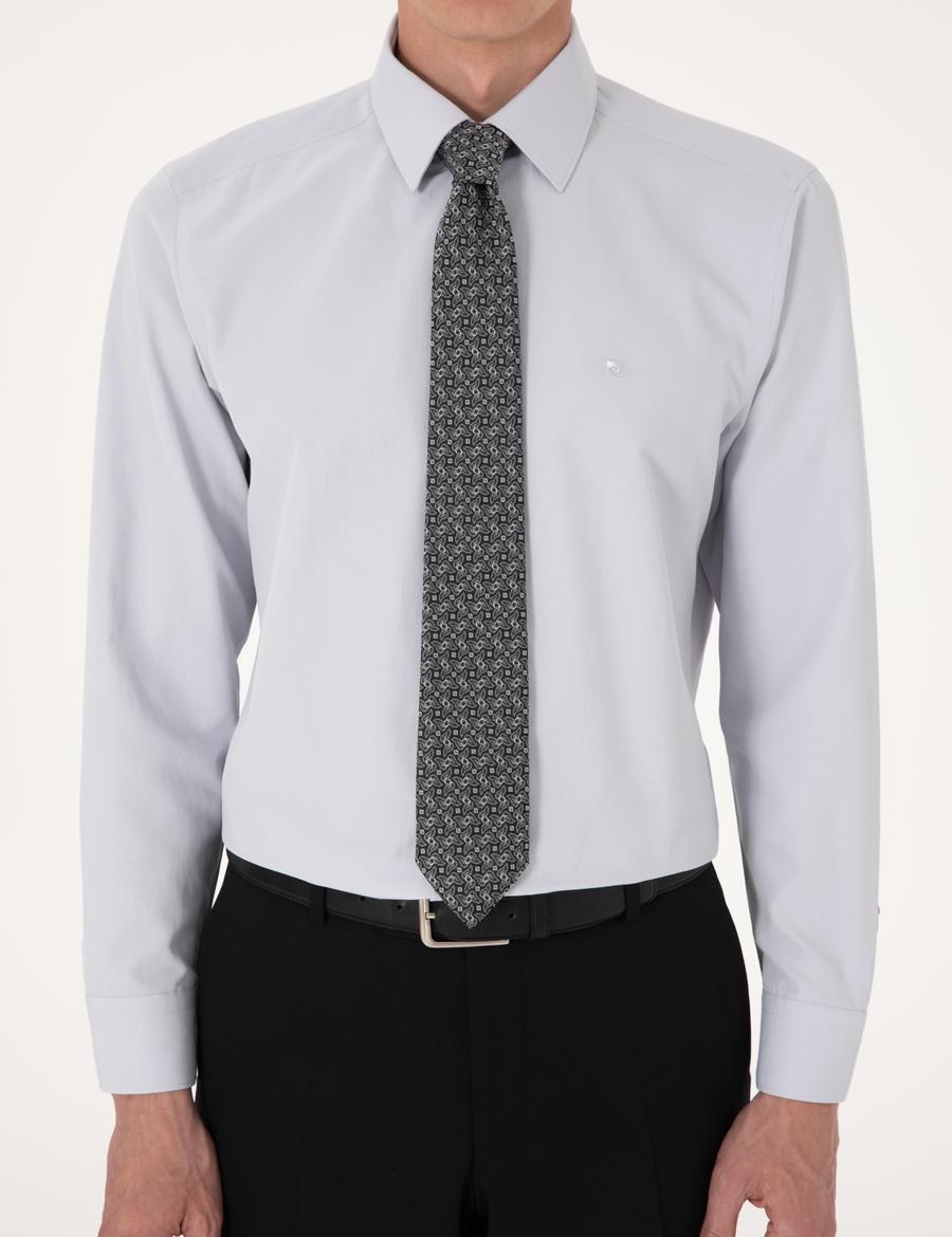 Açık Gri Slim Fit Uzun Kollu Basic Gömlek