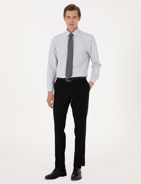 Açık Gri Slim Fit Uzun Kollu Basic Gömlek - 50316734028