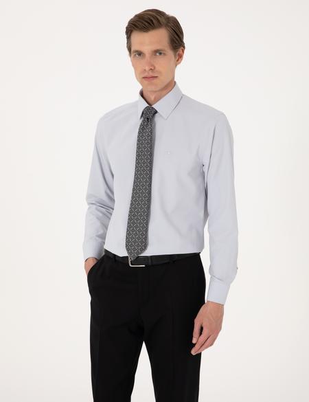 Açık Gri Slim Fit Uzun Kollu Basic Gömlek - 50316734028