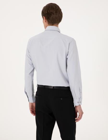 Açık Gri Slim Fit Uzun Kollu Basic Gömlek - 50316734028