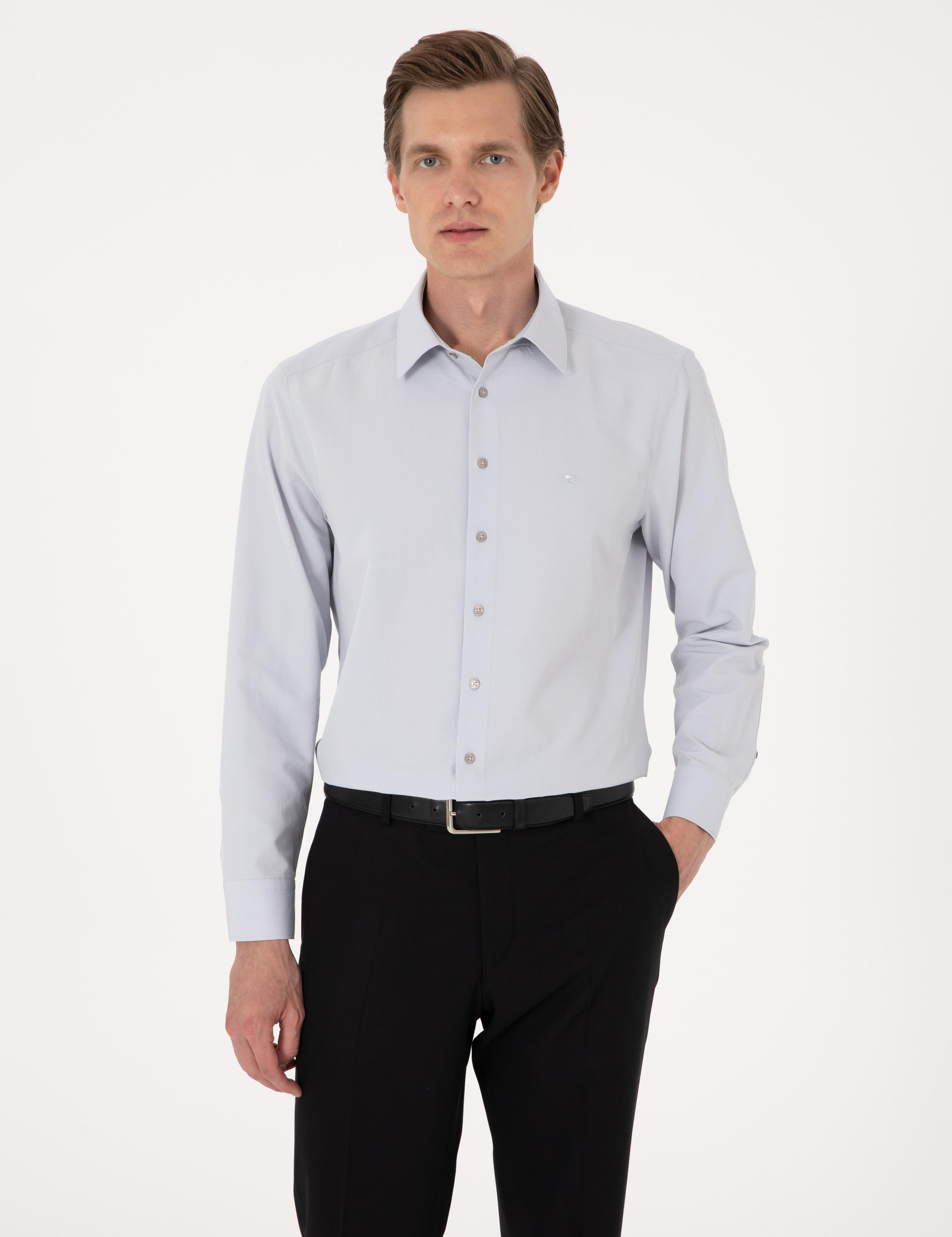 Açık Gri Regular Fit Uzun Kollu Basic Gömlek