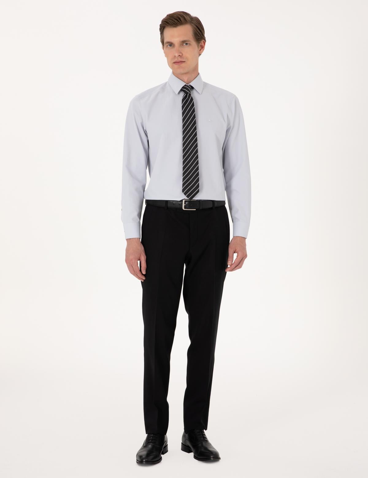 Açık Gri Regular Fit Uzun Kollu Basic Gömlek - 50316742053