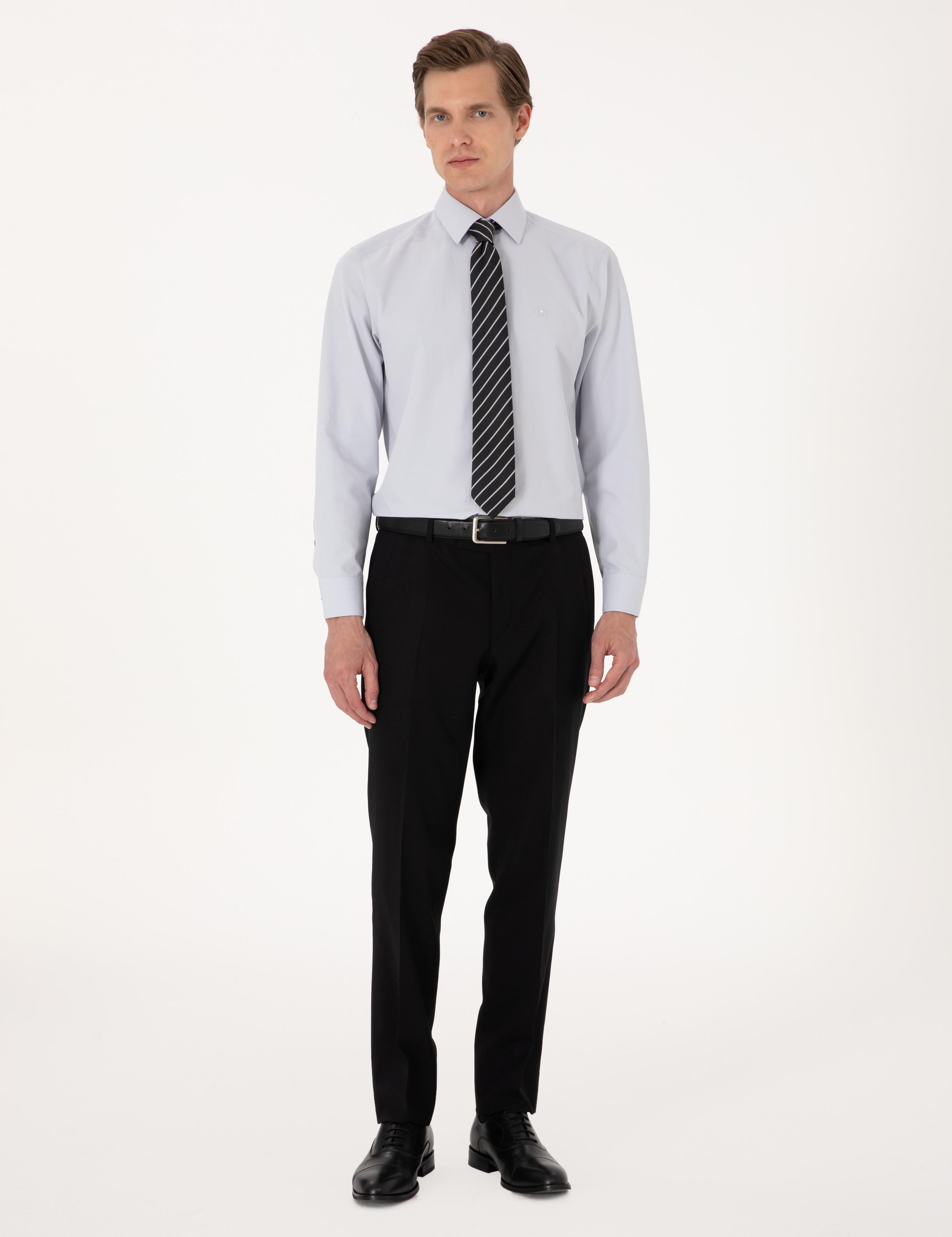 Açık Gri Regular Fit Uzun Kollu Basic Gömlek