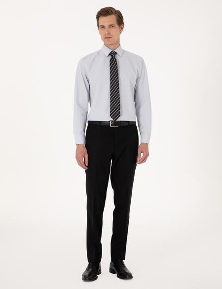Açık Gri Regular Fit Uzun Kollu Basic Gömlek - 50316742053