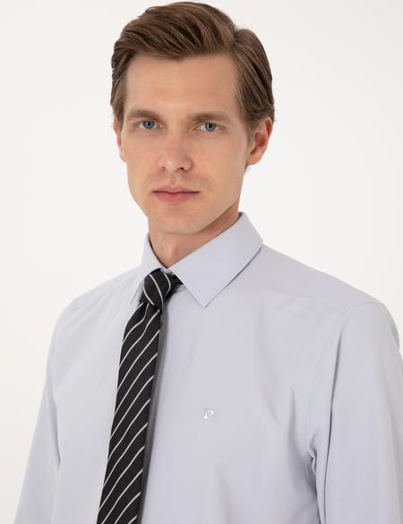 Açık Gri Regular Fit Uzun Kollu Basic Gömlek - 50316742053