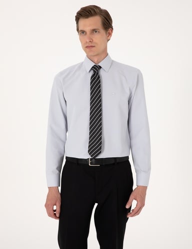Açık Gri Regular Fit Uzun Kollu Basic Gömlek