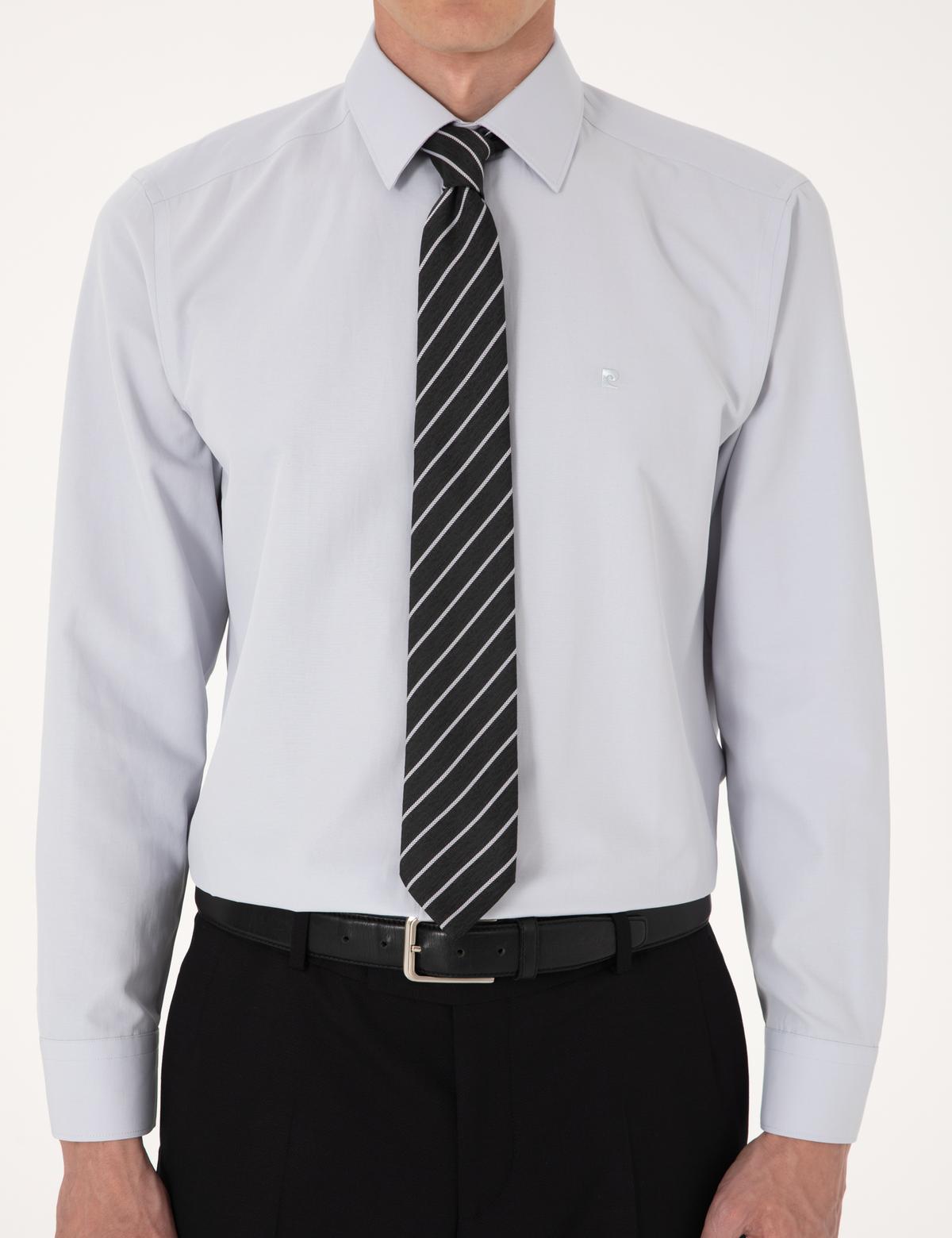 Açık Gri Regular Fit Uzun Kollu Basic Gömlek - 50316742053