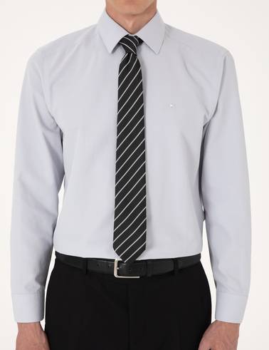 Açık Gri Regular Fit Uzun Kollu Basic Gömlek