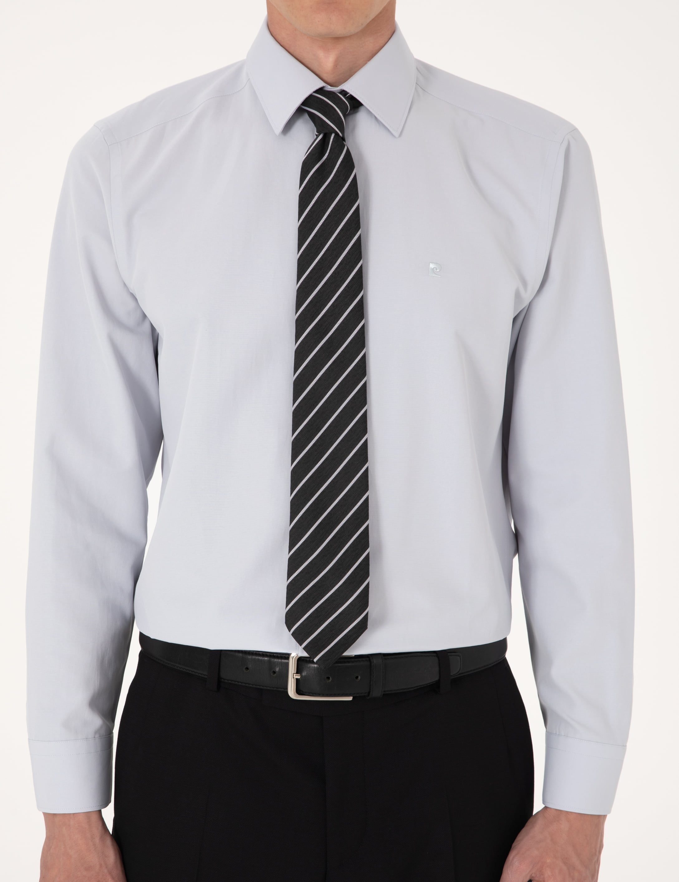 Açık Gri Regular Fit Uzun Kollu Basic Gömlek - Image 7