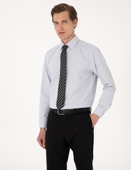Açık Gri Regular Fit Uzun Kollu Basic Gömlek - 50316742053