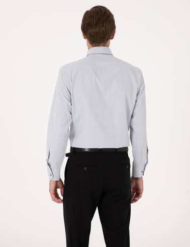 Açık Gri Regular Fit Uzun Kollu Basic Gömlek