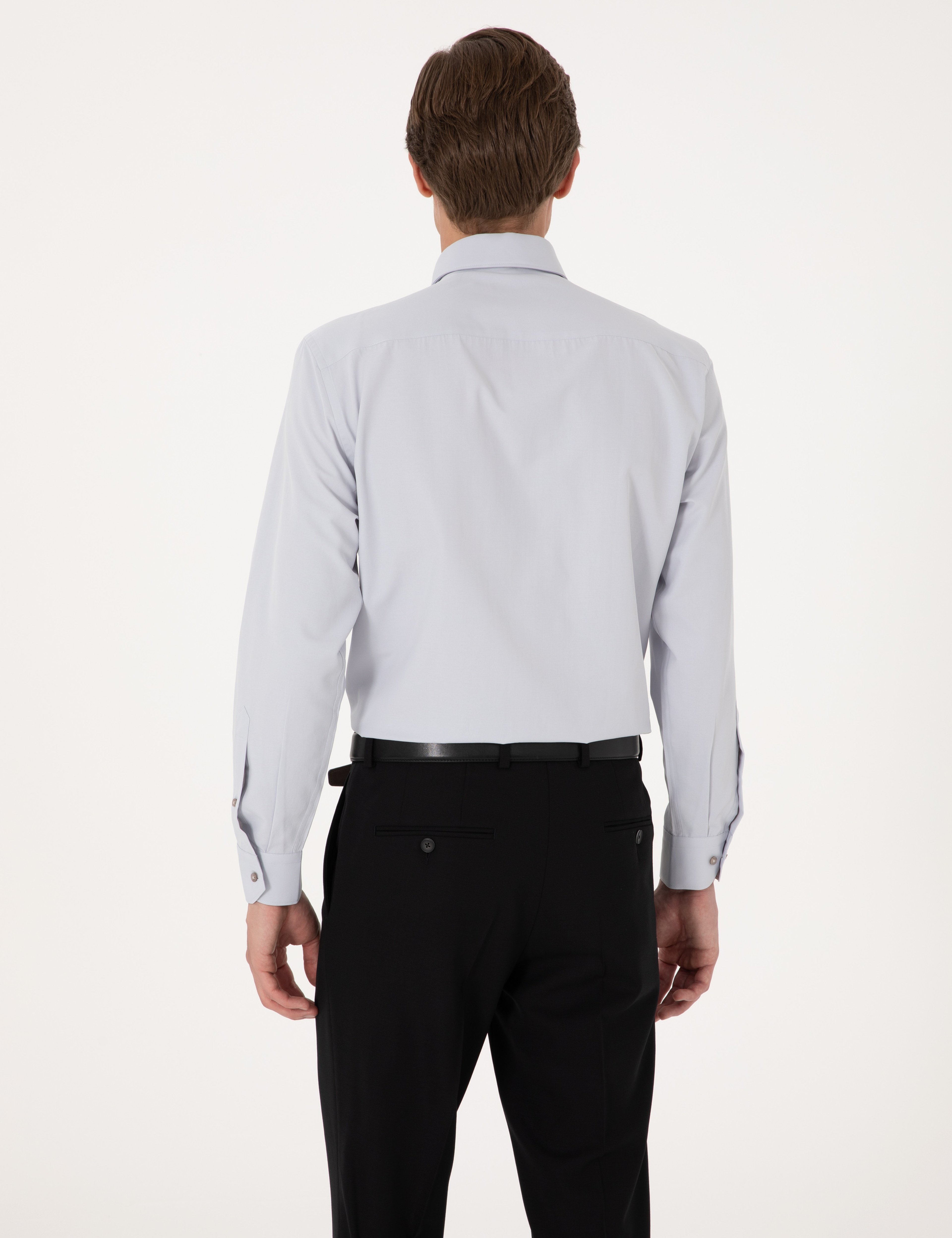 Açık Gri Regular Fit Uzun Kollu Basic Gömlek