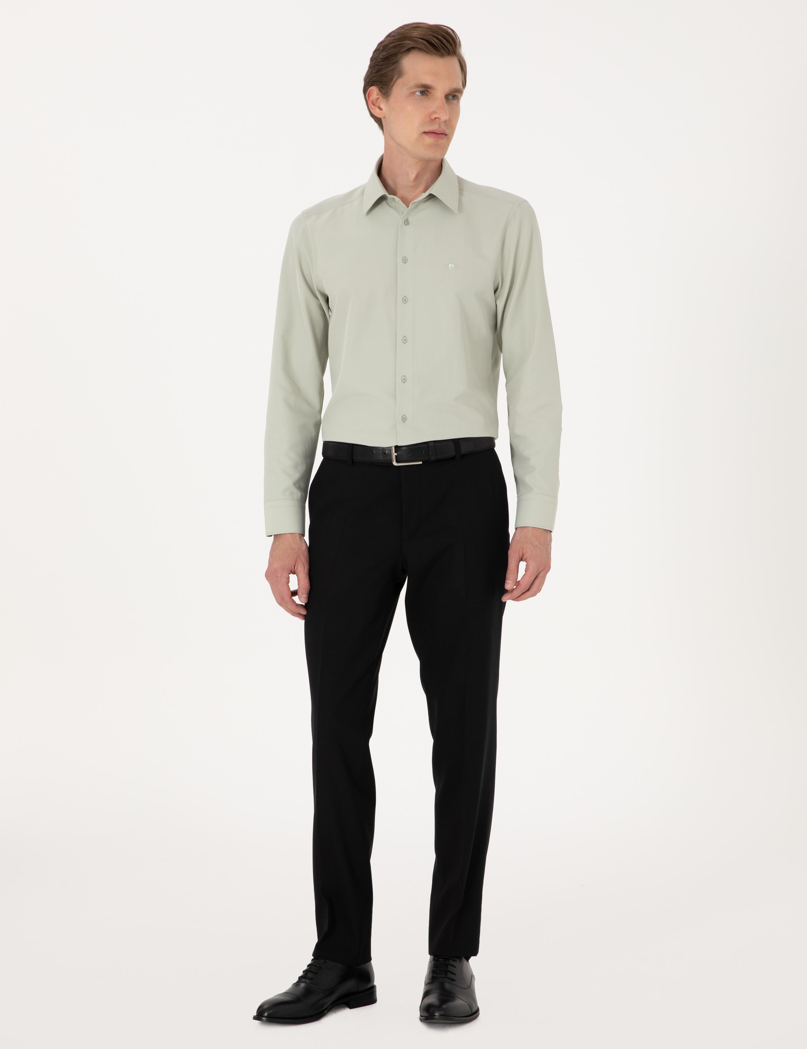 Yeşil Slim Fit Uzun Kollu Basic Gömlek