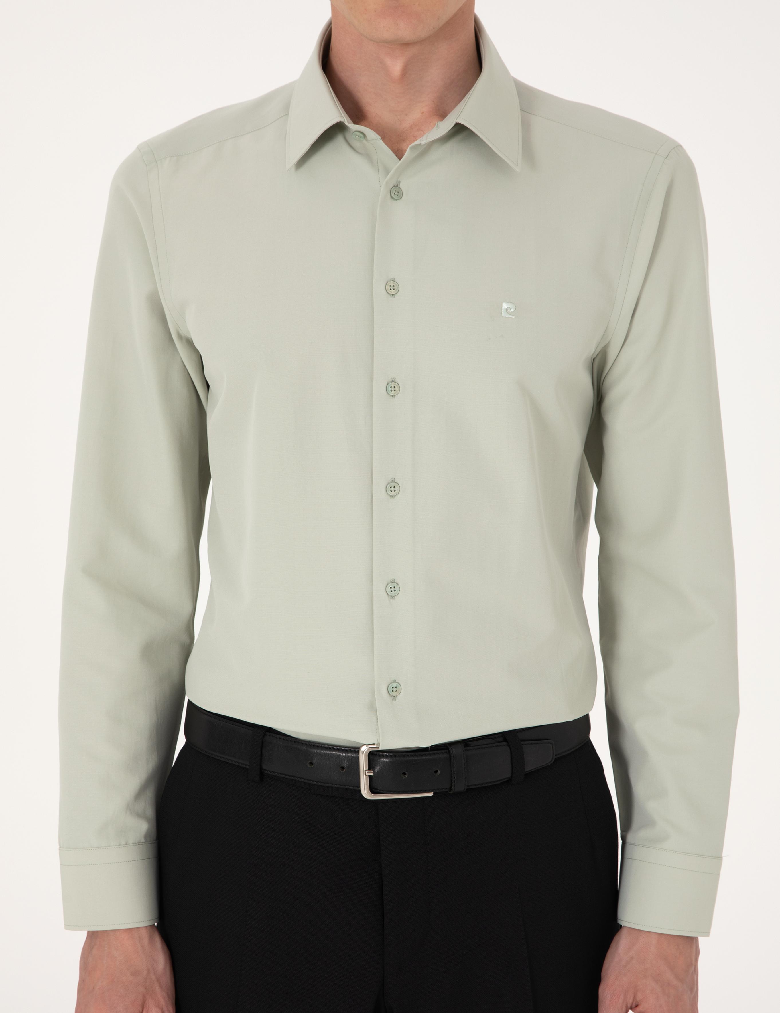 Yeşil Slim Fit Uzun Kollu Basic Gömlek