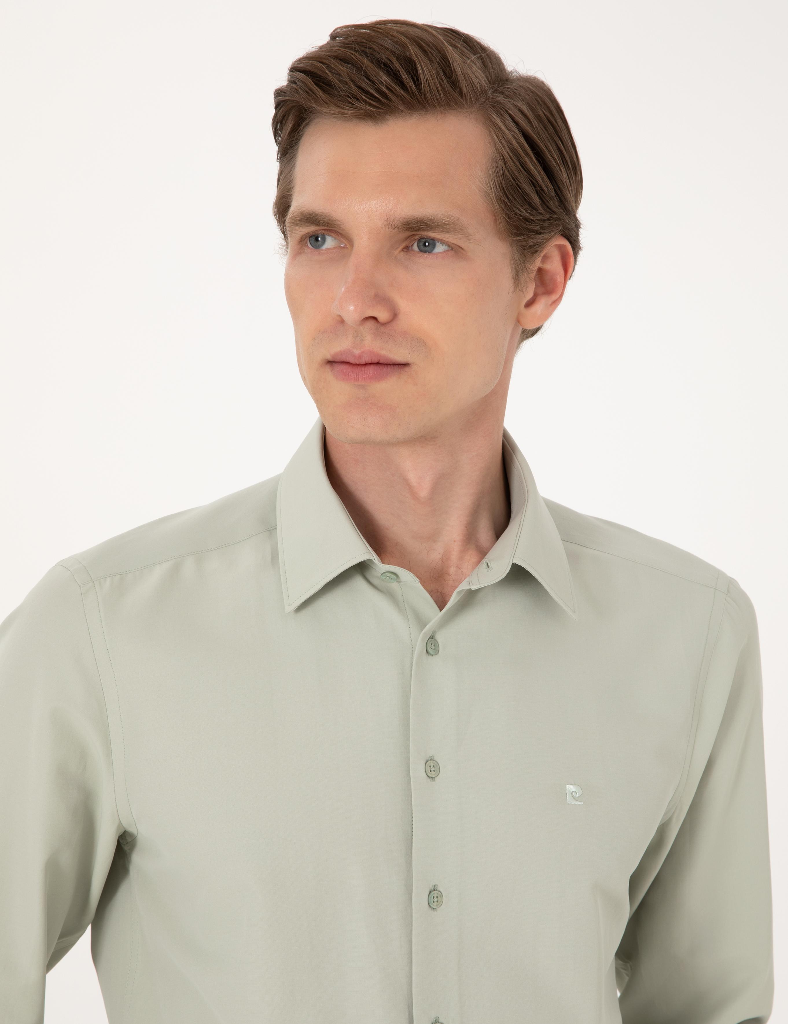 Yeşil Slim Fit Uzun Kollu Basic Gömlek