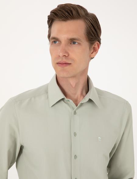 Yeşil Slim Fit Uzun Kollu Basic Gömlek - 50316734060