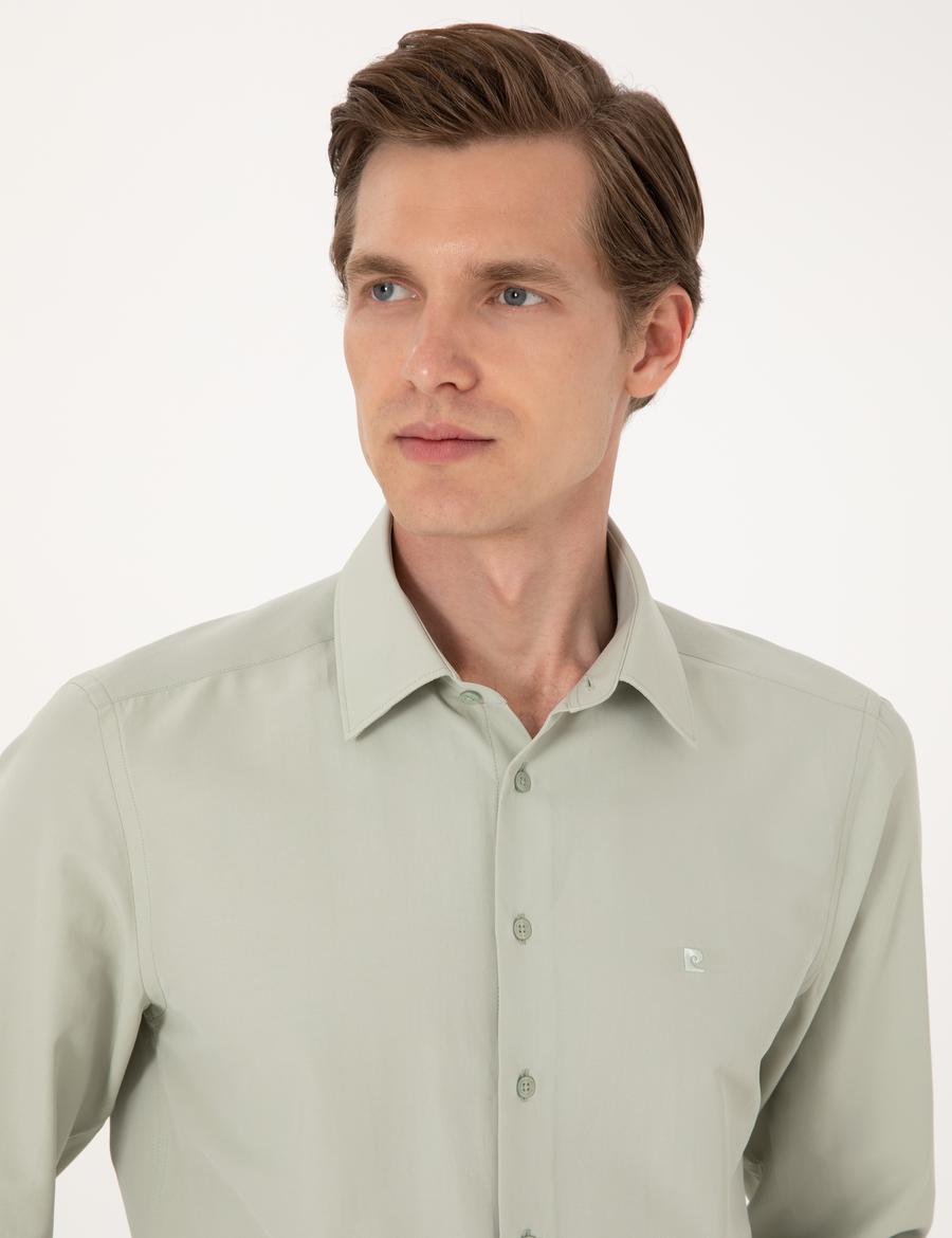 Yeşil Slim Fit Uzun Kollu Basic Gömlek