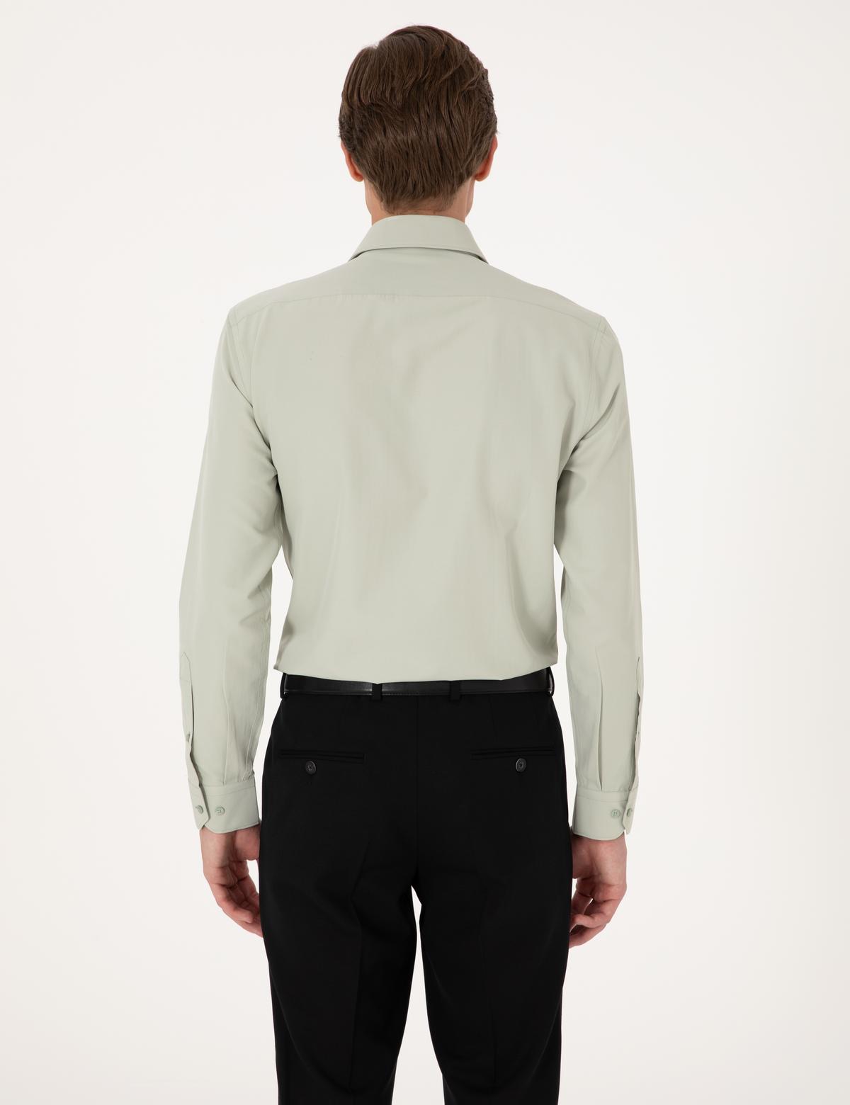 Yeşil Slim Fit Uzun Kollu Basic Gömlek - 50316734060