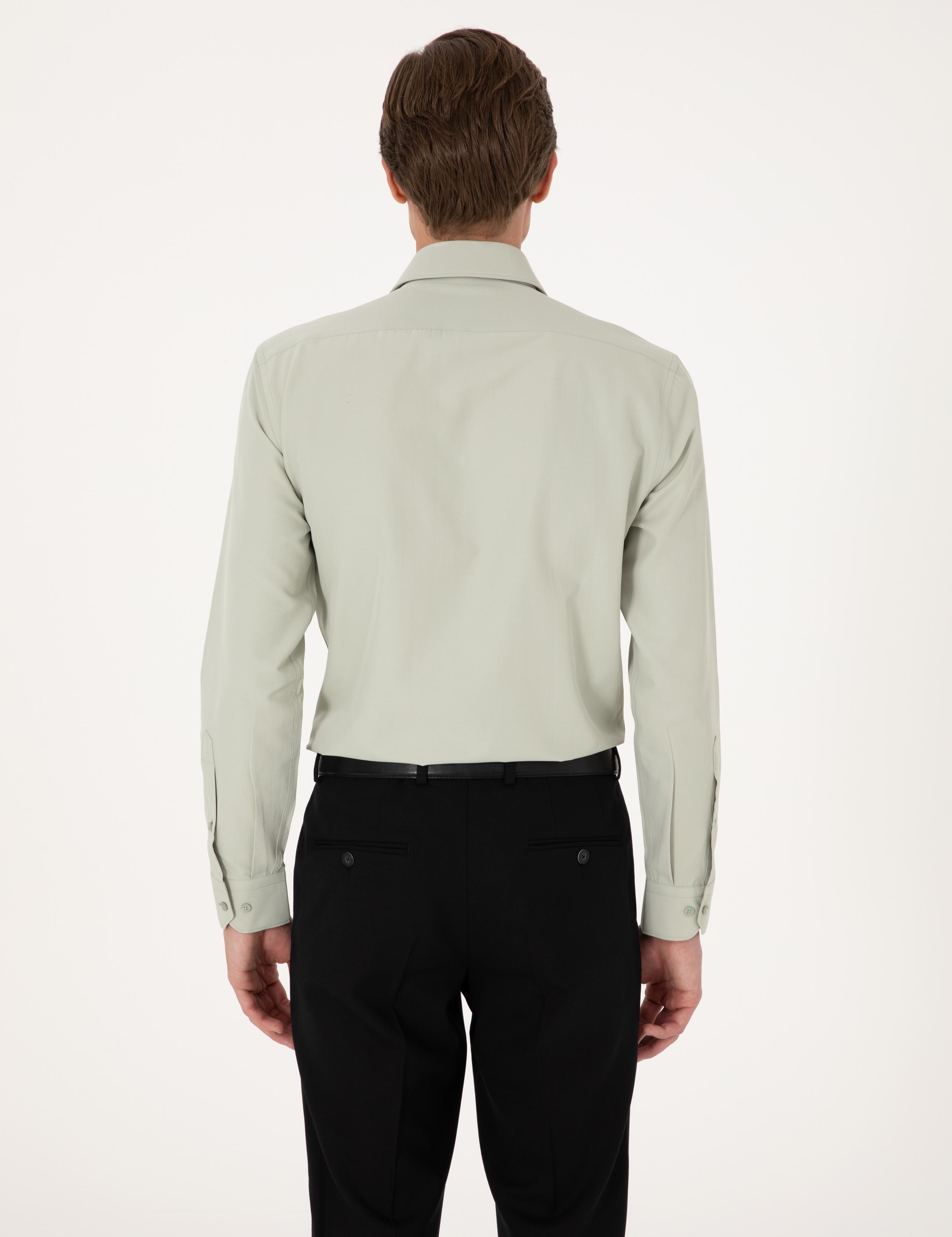 Yeşil Slim Fit Uzun Kollu Basic Gömlek