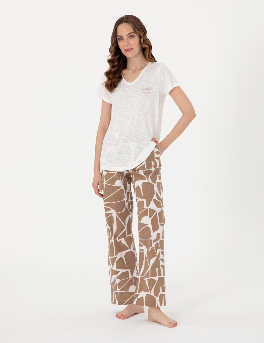 Krem Kısakollu Pijama Takımı