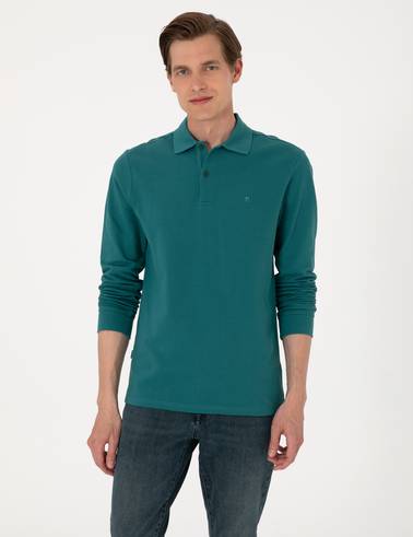 Zümrüt Slim Fit Kıvrılmaz Polo Yaka Basic Pike Sweatshirt