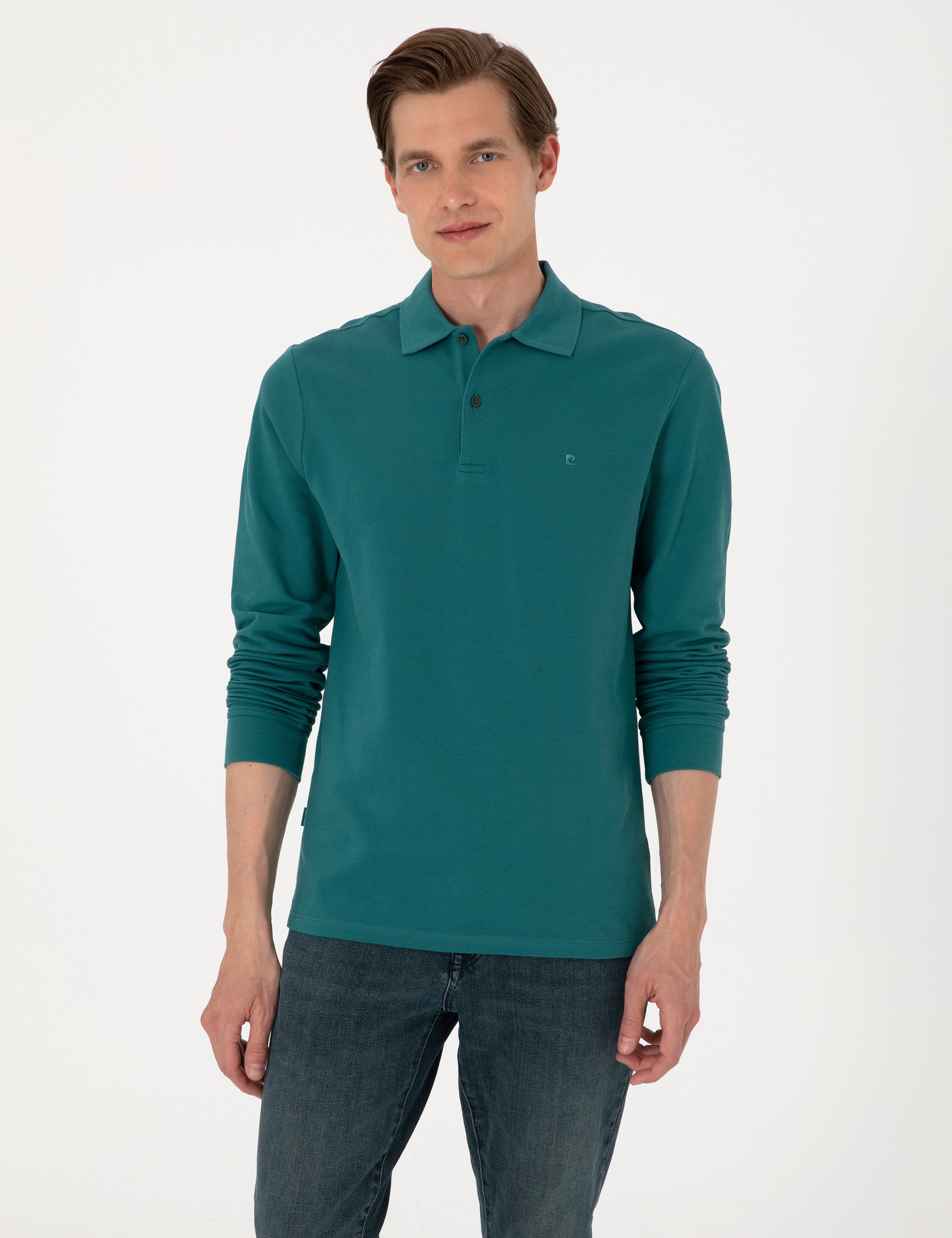 Zümrüt Slim Fit Kıvrılmaz Polo Yaka Basic Pike Sweatshirt - Image 3