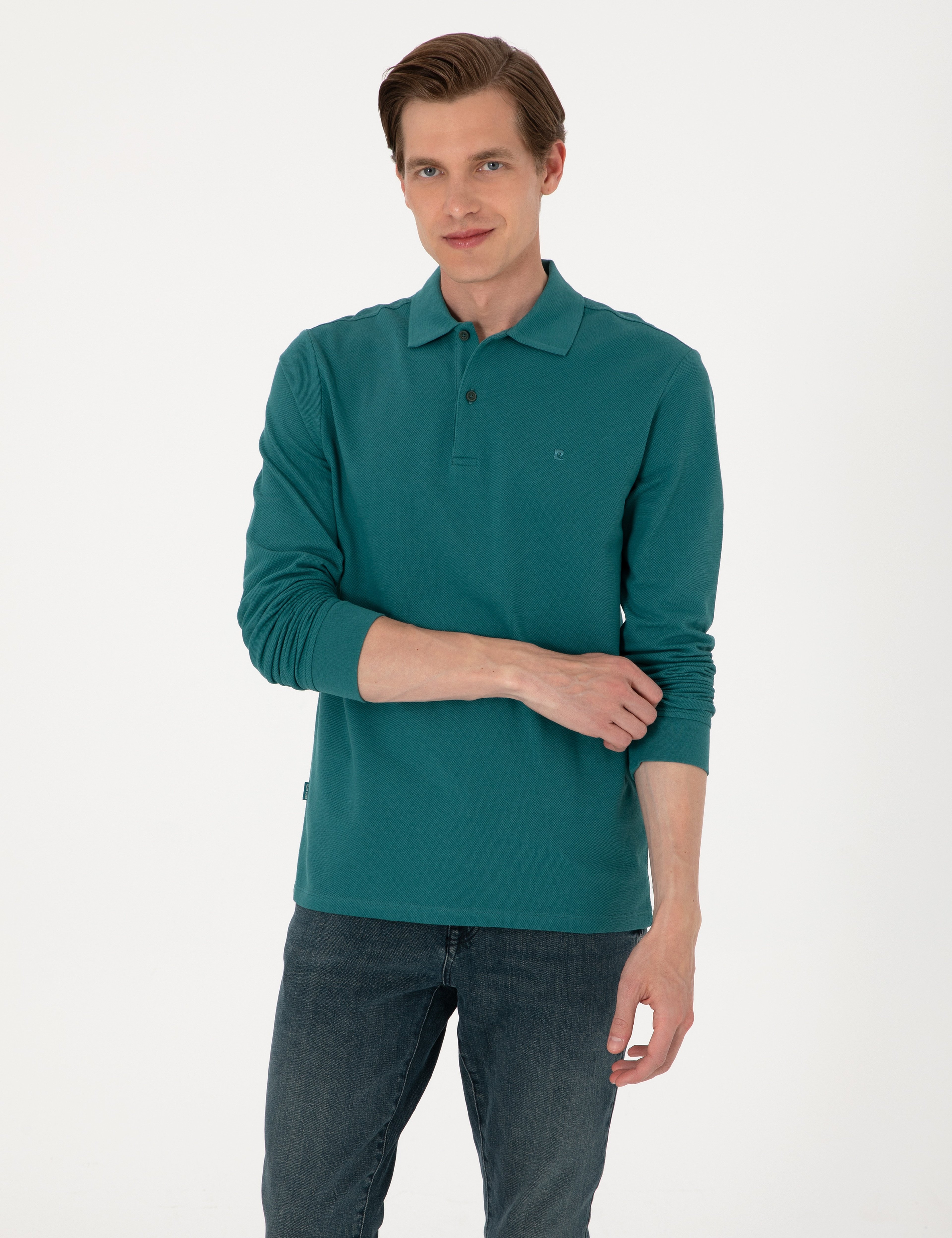 Zümrüt Slim Fit Kıvrılmaz Polo Yaka Basic Pike Sweatshirt - Image 1