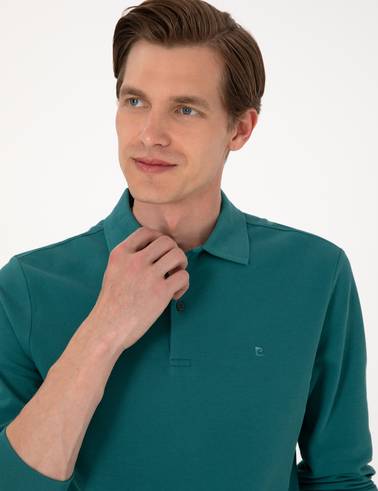 Zümrüt Slim Fit Kıvrılmaz Polo Yaka Basic Pike Sweatshirt