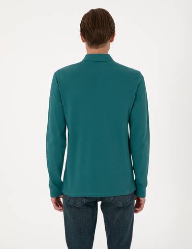 Zümrüt Slim Fit Kıvrılmaz Polo Yaka Basic Pike Sweatshirt