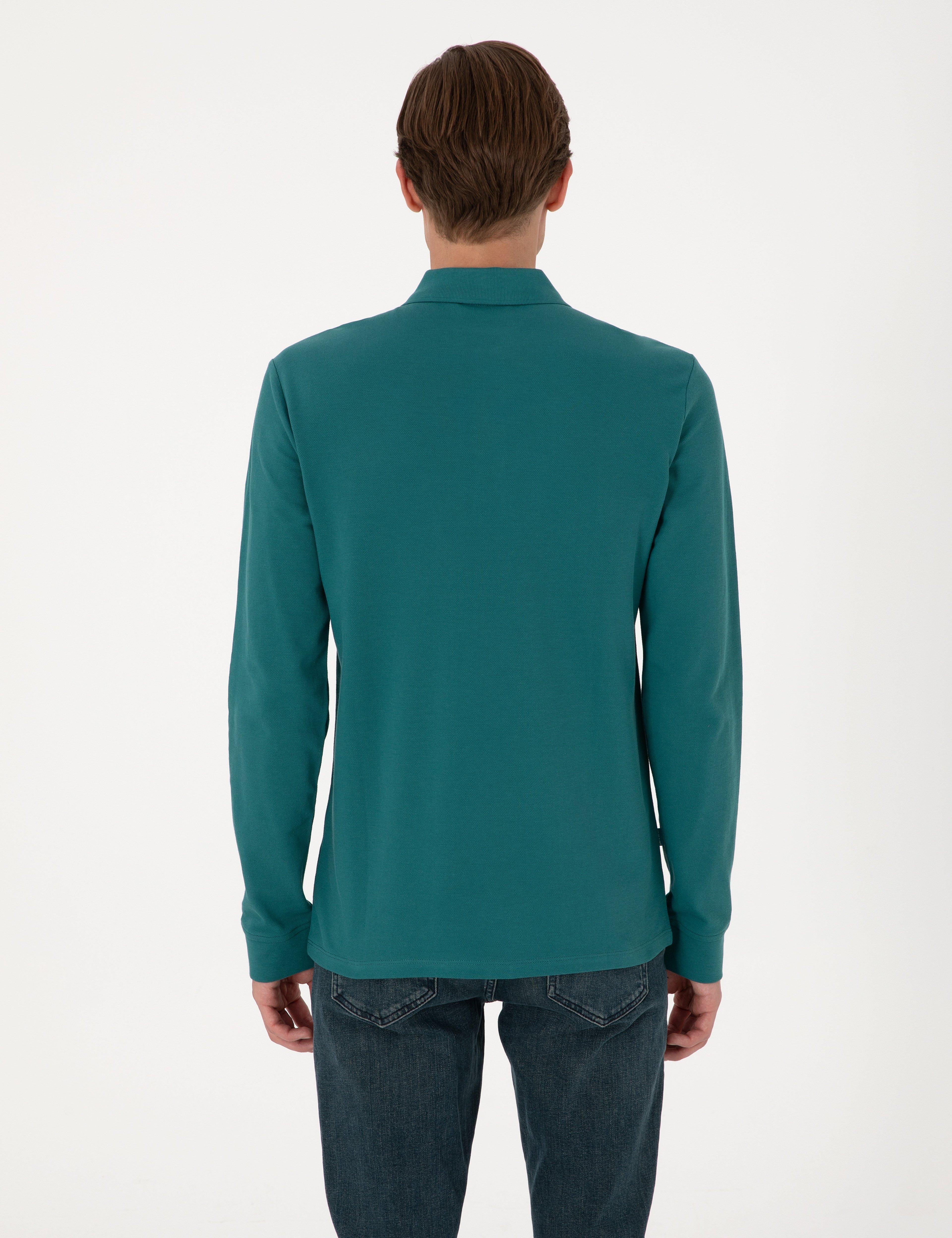 Zümrüt Slim Fit Kıvrılmaz Polo Yaka Basic Pike Sweatshirt - Image 5