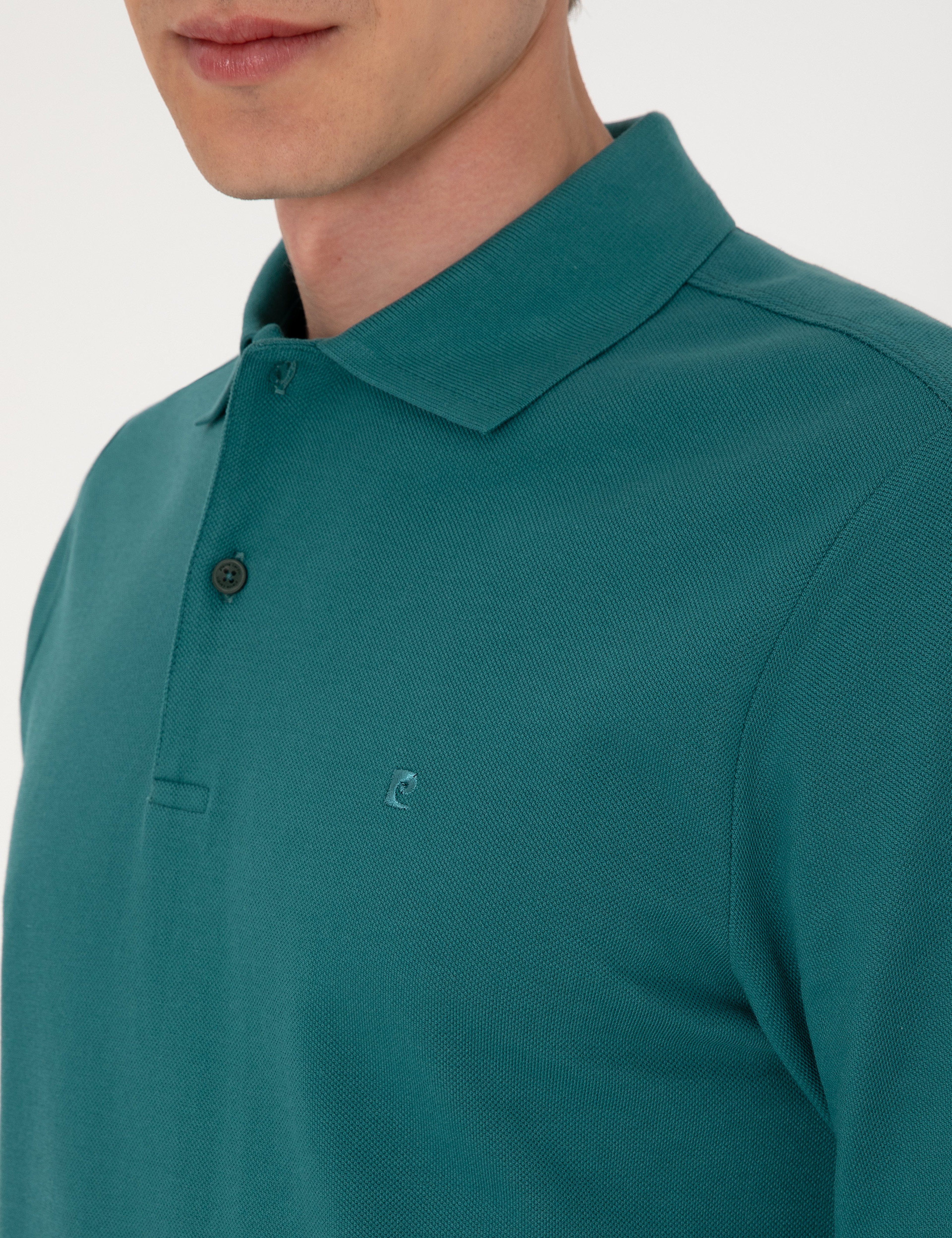 Zümrüt Slim Fit Kıvrılmaz Polo Yaka Basic Pike Sweatshirt - Image 6