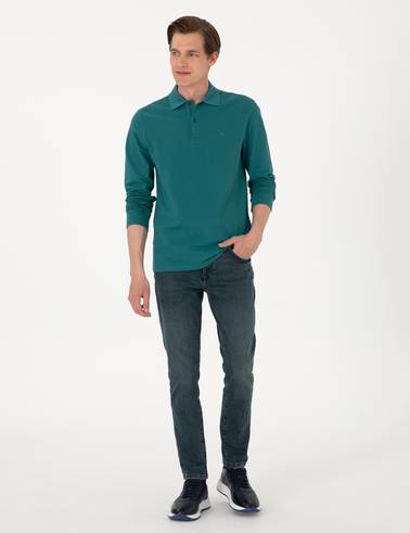 Zümrüt Slim Fit Kıvrılmaz Polo Yaka Basic Pike Sweatshirt