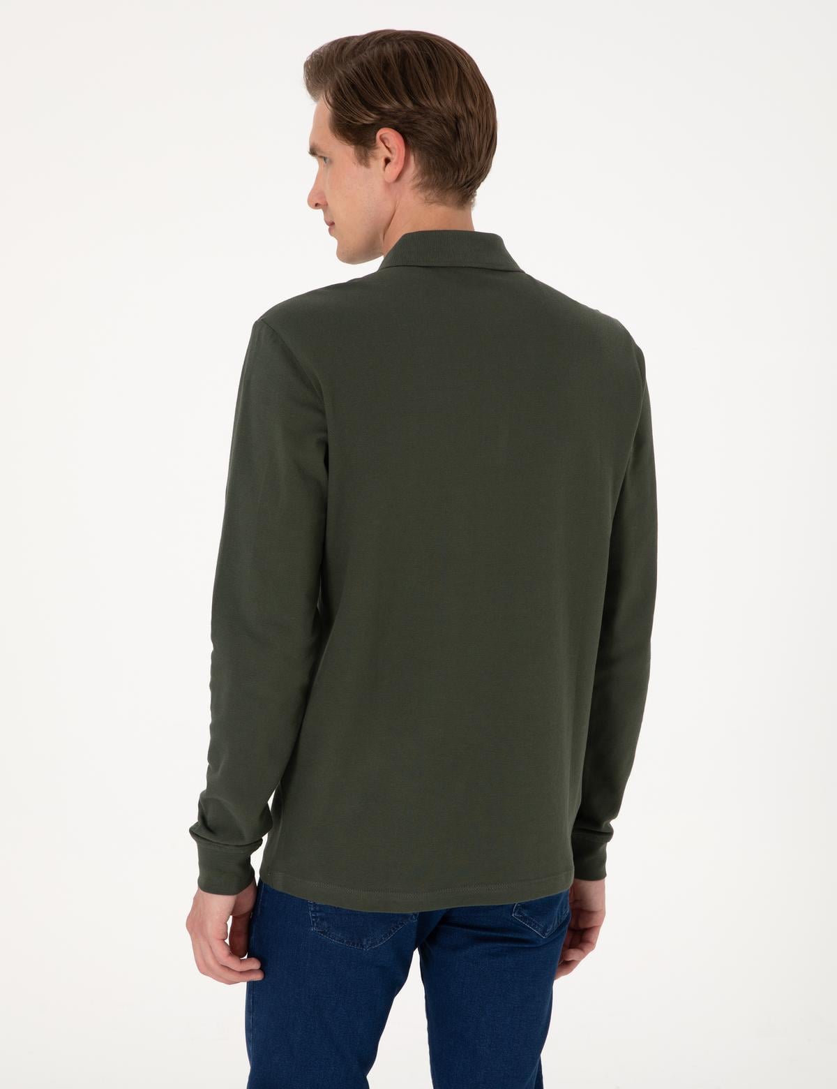 Koyu Yeşil Slim Fit Kıvrılmaz Polo Yaka Basic Pike Sweatshirt - 50314048007