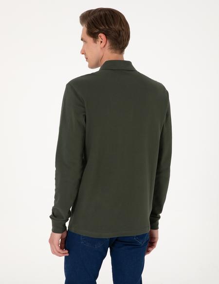 Koyu Yeşil Slim Fit Kıvrılmaz Polo Yaka Basic Pike Sweatshirt - 50314048007