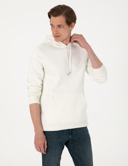 Beyaz 2 İplik Regular Fit İçi Polarlı Kapüşonlu Basic Sweatshirt - 50314055076