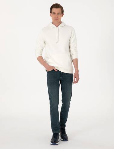 Beyaz 2 İplik Regular Fit Kapüşonlu Basic Sweatshirt