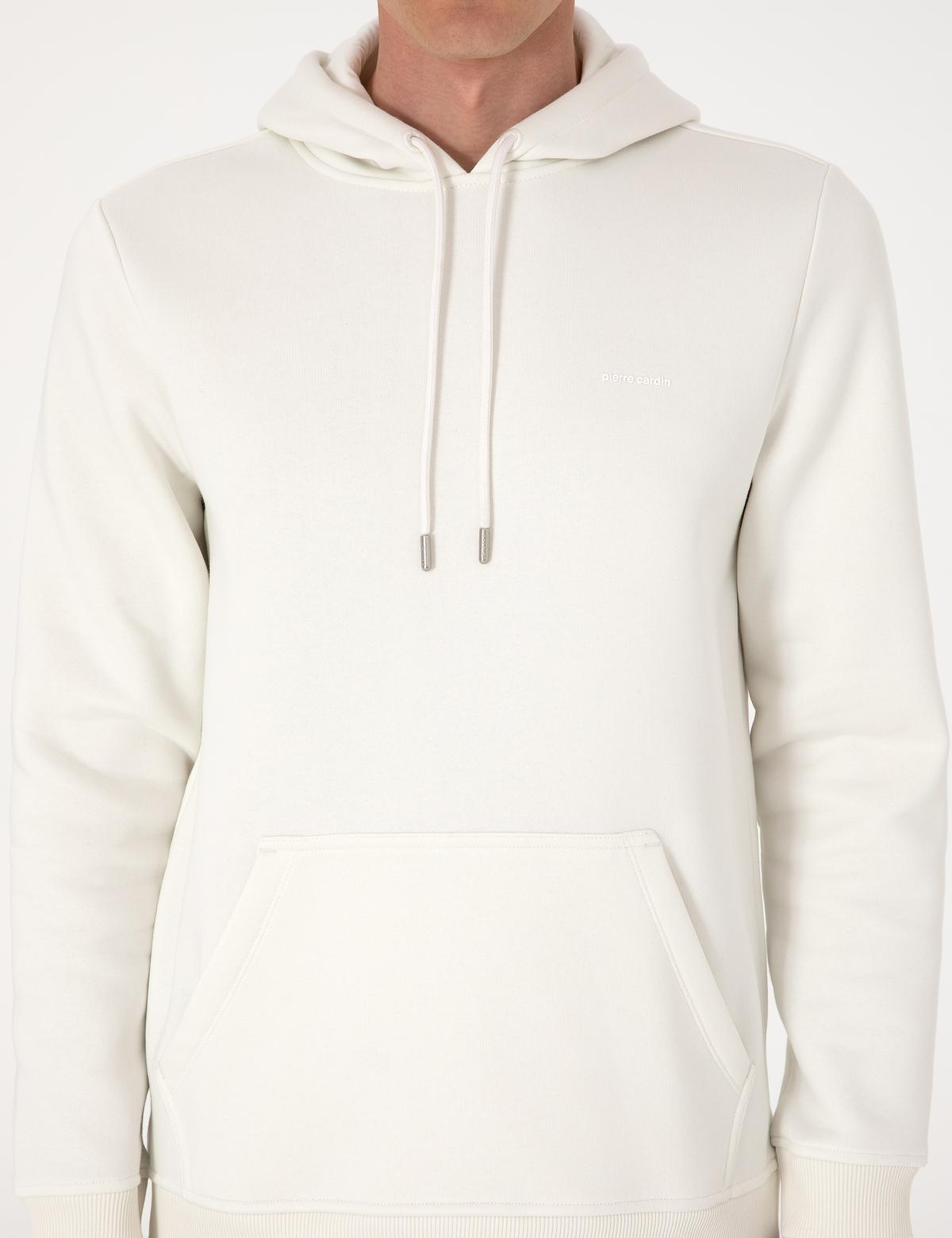 Beyaz 2 İplik Regular Fit İçi Polarlı Kapüşonlu Basic Sweatshirt - 50314055076