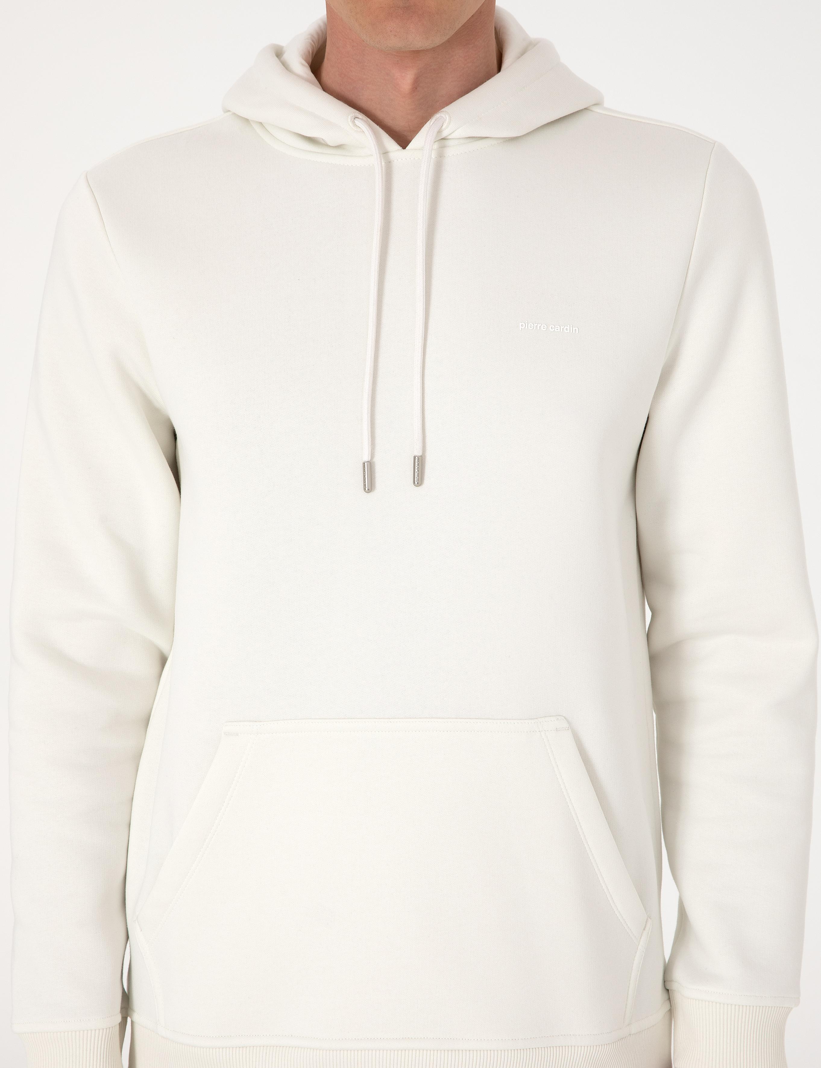 Beyaz 2 İplik Regular Fit İçi Polarlı Kapüşonlu Basic Sweatshirt