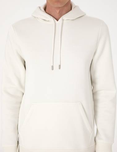 Beyaz 2 İplik Regular Fit Kapüşonlu Basic Sweatshirt