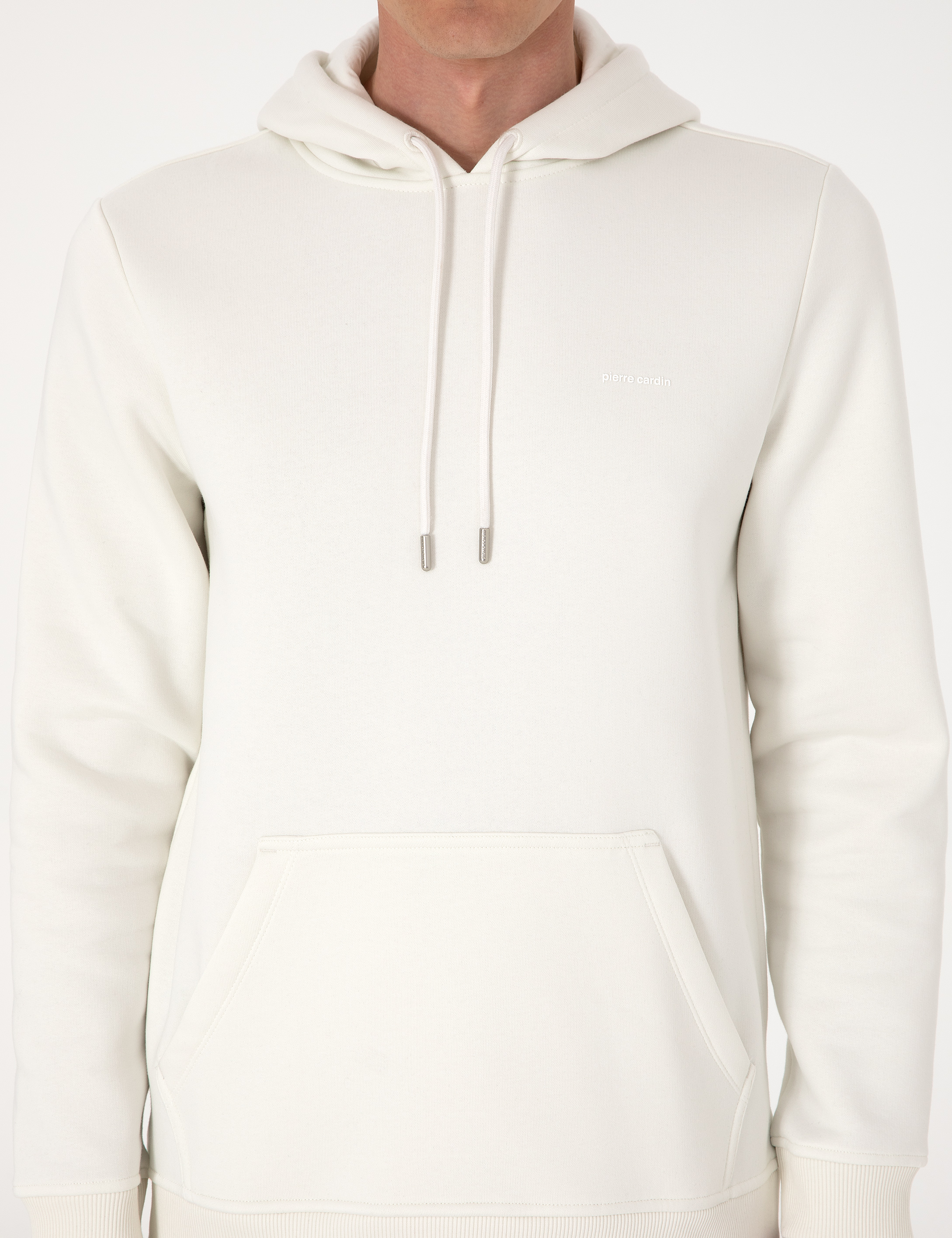 Beyaz 2 İplik Regular Fit Kapüşonlu Basic Sweatshirt - Image 6