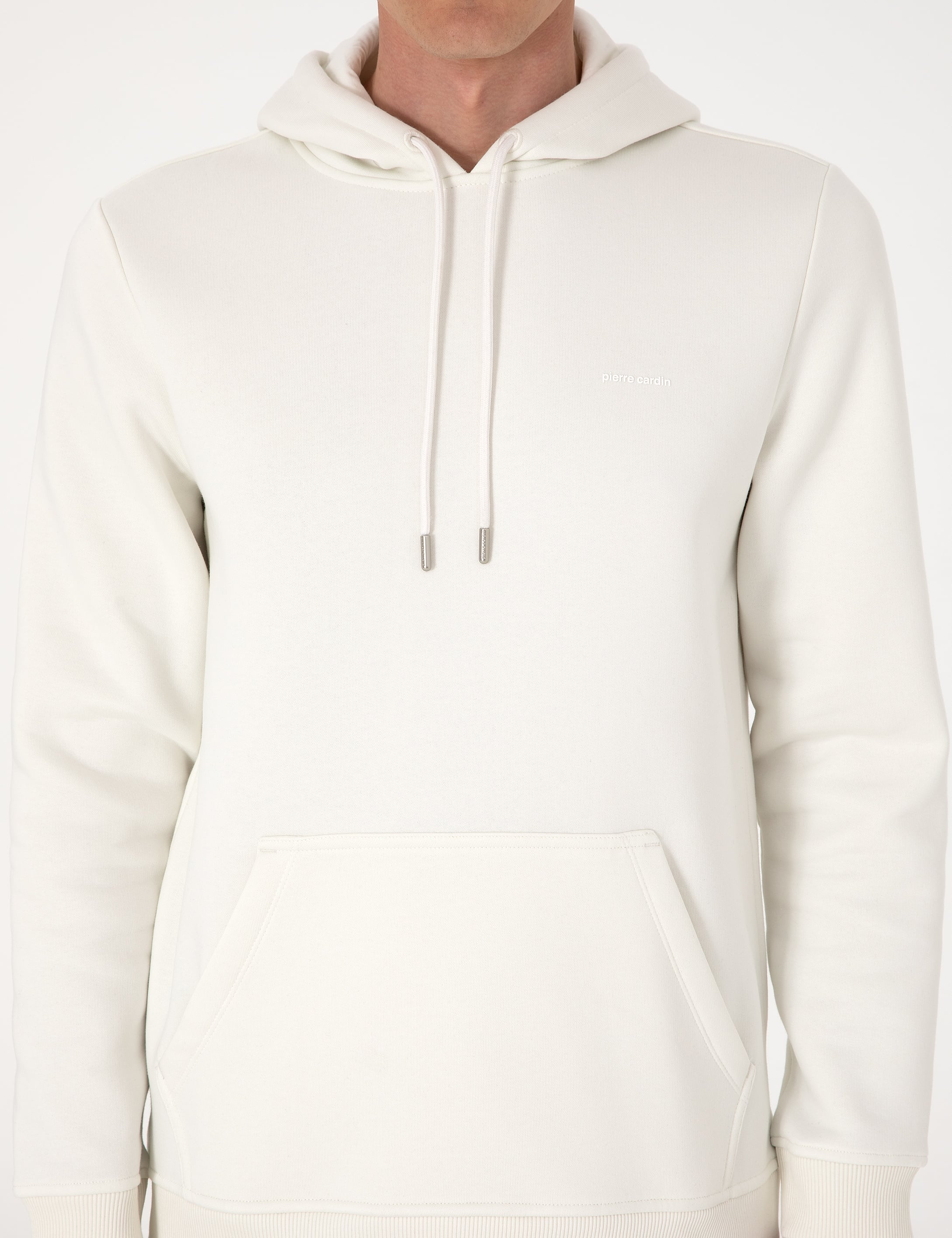 Beyaz 2 İplik Regular Fit Kapüşonlu Basic Sweatshirt