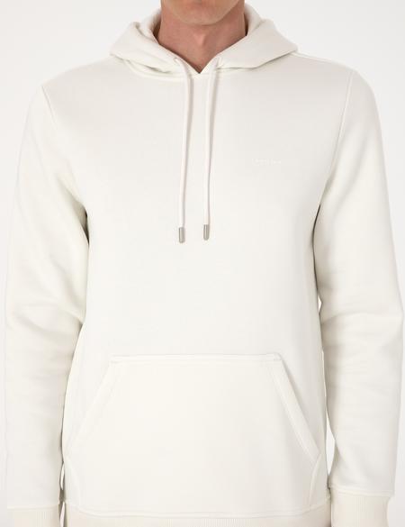 Beyaz 2 İplik Regular Fit İçi Polarlı Kapüşonlu Basic Sweatshirt - 50314055076