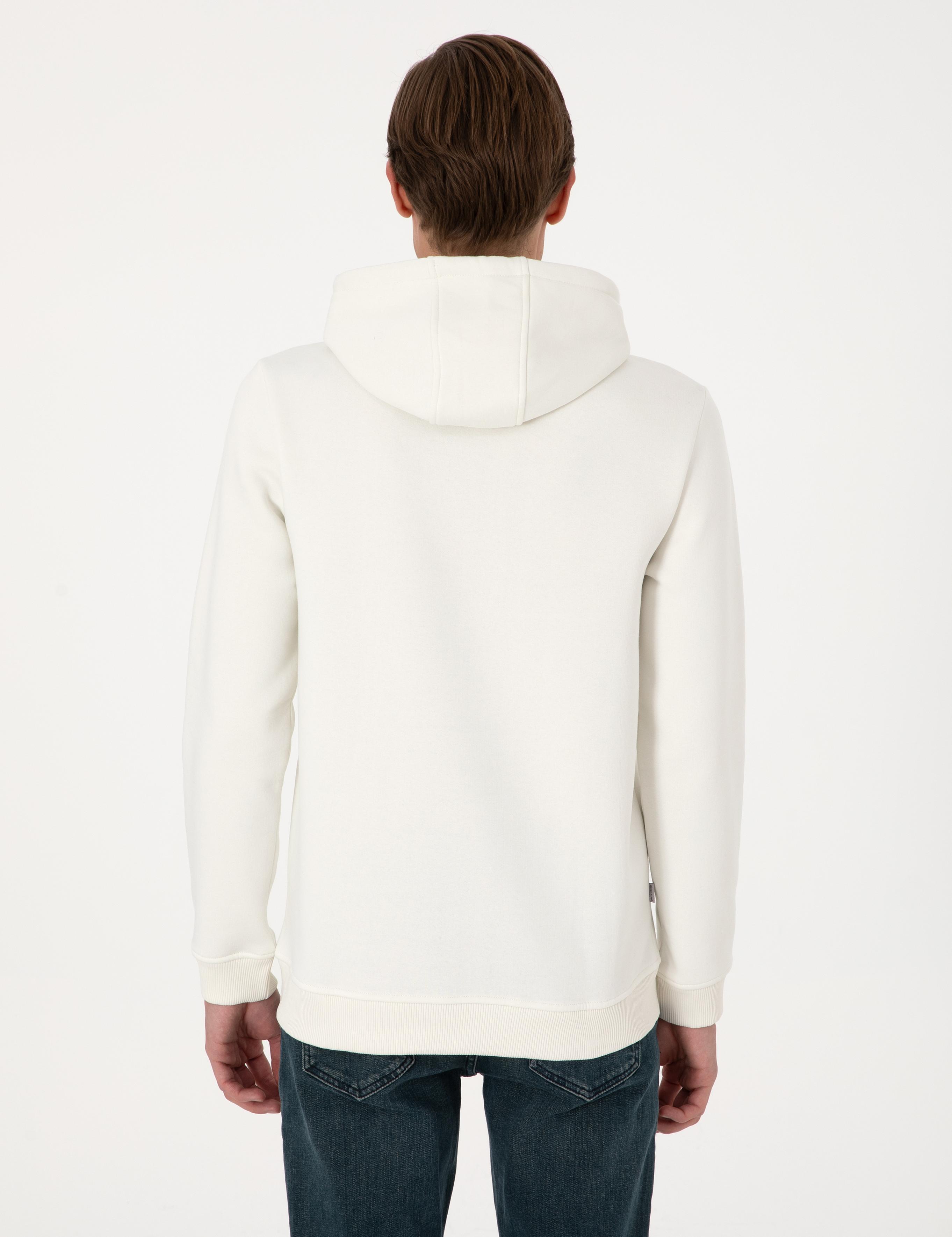 Beyaz 2 İplik Regular Fit İçi Polarlı Kapüşonlu Basic Sweatshirt